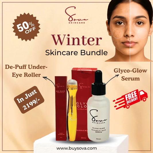 Winter Skincare Bundle(Glycolic Acid Serum with De-Puff Eye Roller)